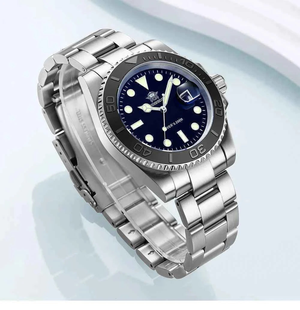 ADDIESDIVE New Luxury Men's Watch Stainless Steel BGW9 Super Luminous Quartz Men's Watch Diver 200m Men Analog Watches MY-H3C