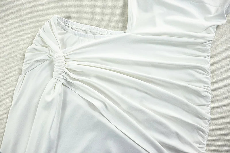Weird Puss Irregular Hollow One Shoulder Maxi Dress Women Skew Collar Backless Ruched Kink Ribbon Prom Party Elegant Vestidos