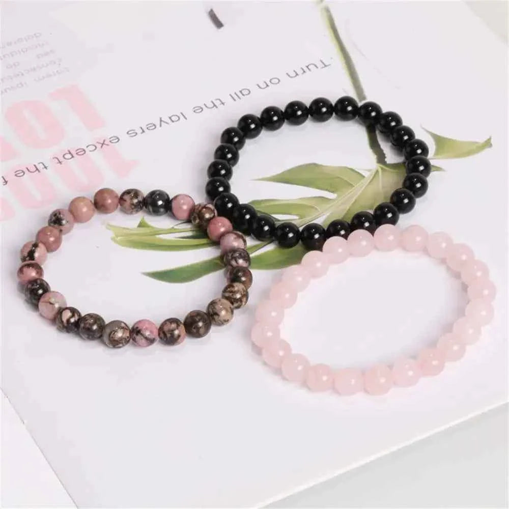 3Pcs/Set 8mm Natural Stone Bracelet Pink Zebra Jaspers Rhodonite Beads Bracelets For Women Men Jewelry Gift Healing Energy