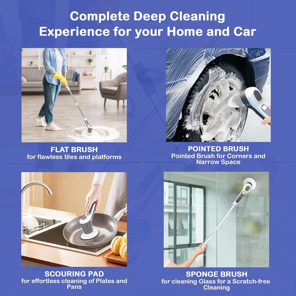 Electric Spin Scrubber IP68 Waterproof Wireless Cleaning Brush 2 speeds Adjustable Extend Handle Ground Kitchen Mult Home Tool