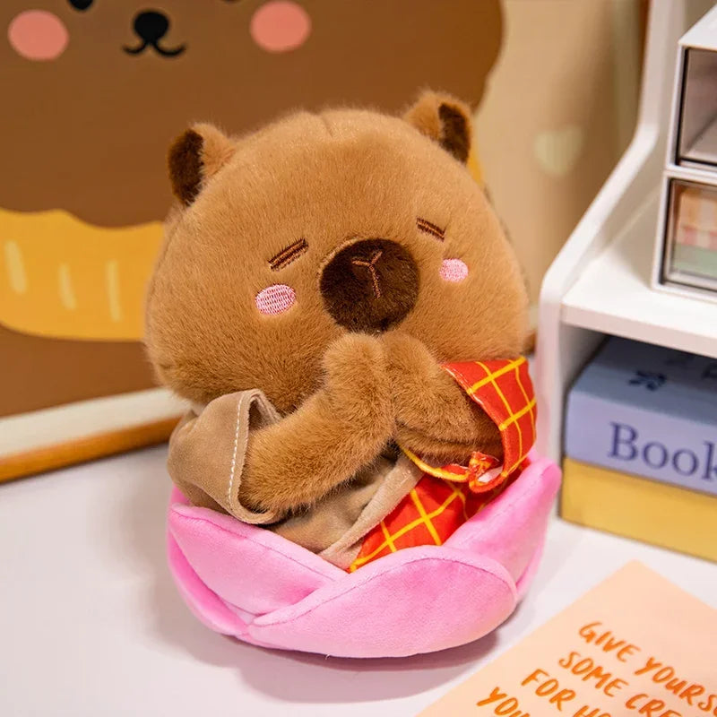 Adorable Plush Pig Bear Capybara Stuffed Animals Set Popcorn Lotus Containers Soft Home Nursery Decor Gift Kids Baby