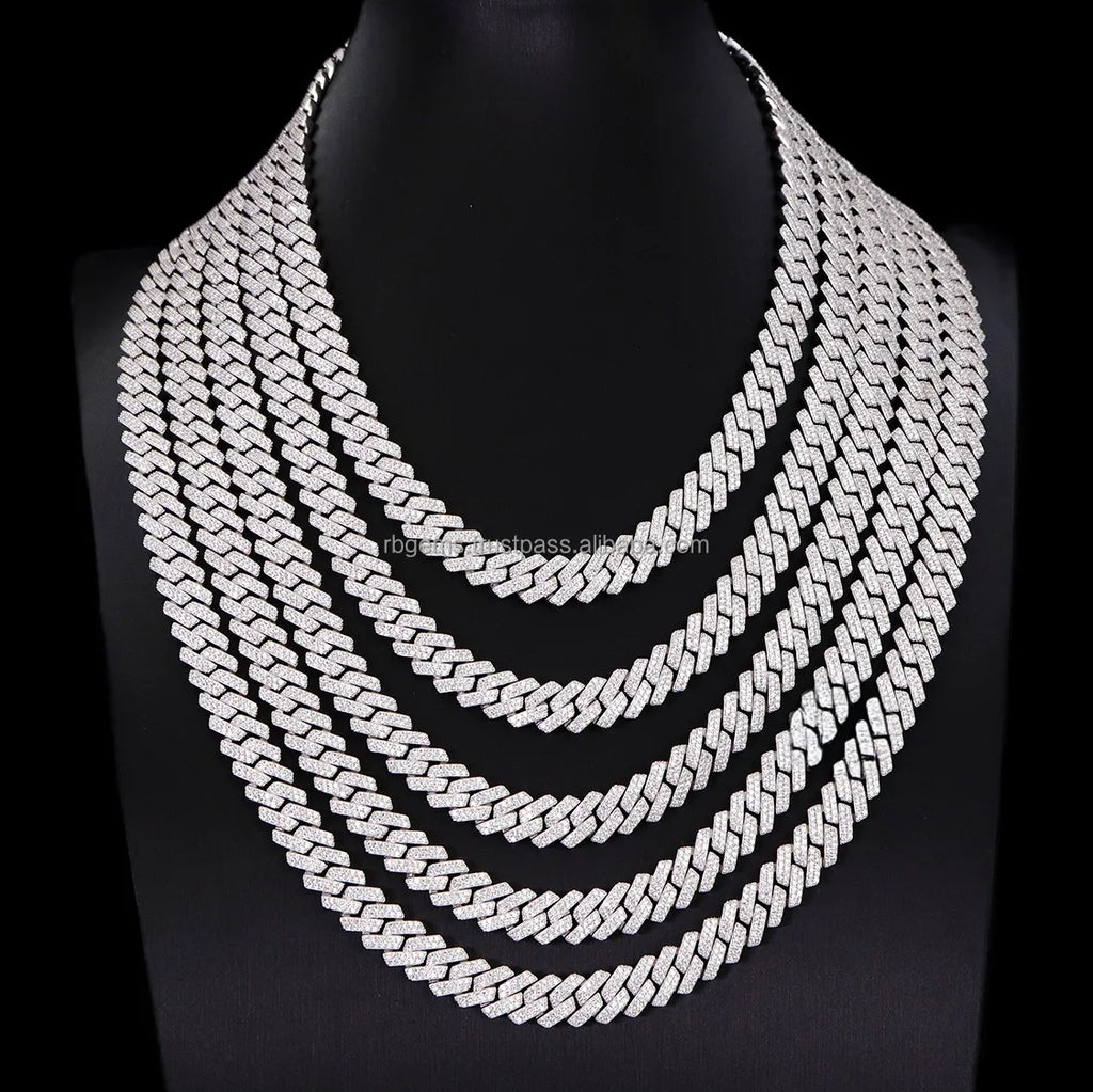 IGI Certified 14K Gold & 925 Sterling Silver Rope Chain Cuban Necklace Bezel Setting VVS Moissanite Trendy Gift