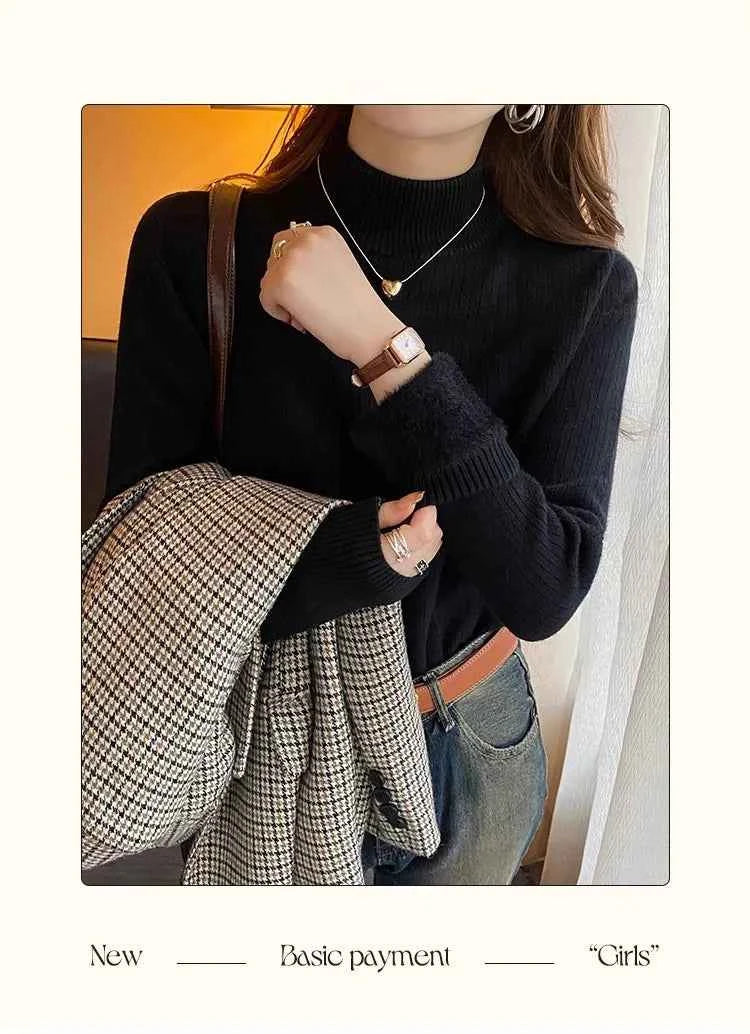 Sweater For Women Winter Thicken Turtleneck Slim Knit Pullover New Warm Plush Velvet Lined Knitwear Jumper Tops Casual Poleras