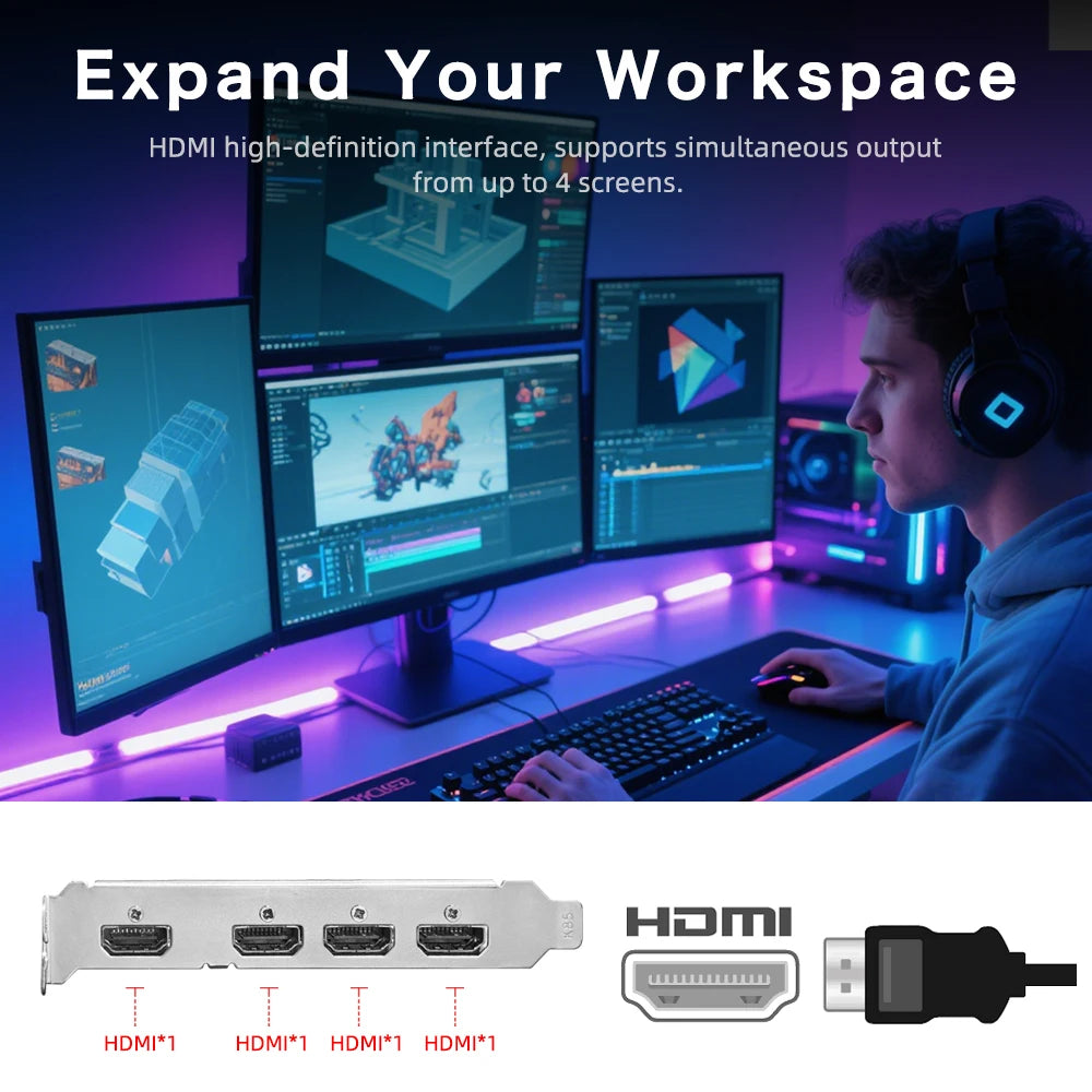 AIBOMAN GT740 4GB GDDR5 HDMI*4 128Bit 64W PCl Express 3.0 X16 Cards Memory Suitable for Computer Video Gaming Assembly Accessori