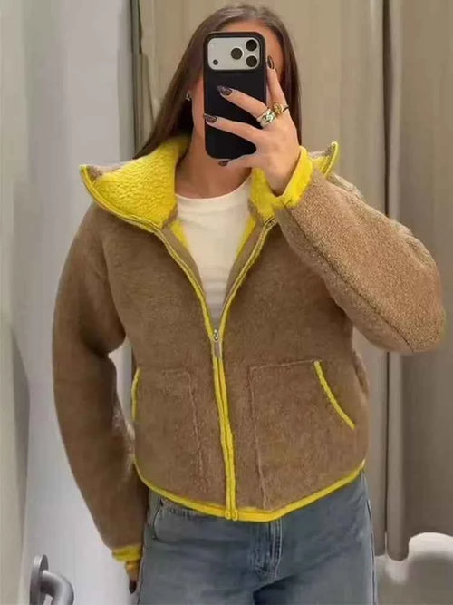 2026 Autumn Casual Jacket Coat Fashion Contrast Color Design Long Sleeve Zipper Jackets For Women Streetwear Casual Outerwear ﻿