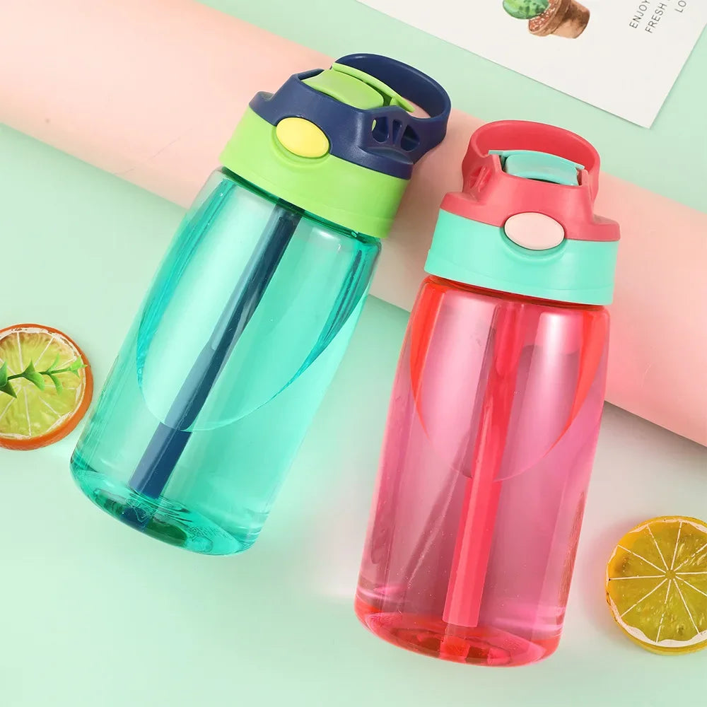 480ml Water Bottle with Straw Kids Girls Portable Travel Bottles Cup Gym Sports Fitness Summer Cold Water Juice Drinking Bottle
