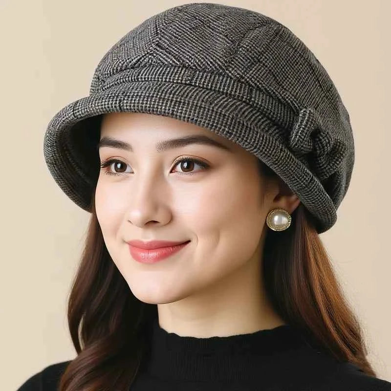 Elegant Women's Beret Hat With Bow - Autumn Winter Short Brim Beanie, Stylish & Warm Casual Headwear For Women Mother'gift New