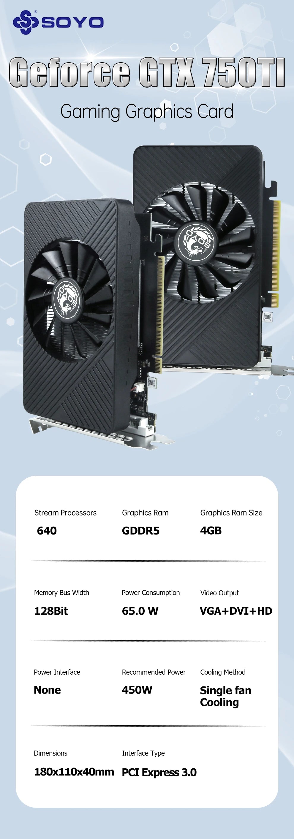 NVIDIA GPU GTX 750Ti 4G Graphics Card SOYO GDDR5 128Bit 28nm PCI-E3.0x16 Gaming Video Cards Desktop Computer HDMI+VGA+DVI office