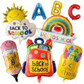 8Pcs Back To School Foil Balloons Large School Bag Pencil Crayon ABC Balloons for Kids Classroom First Day of School Decoration