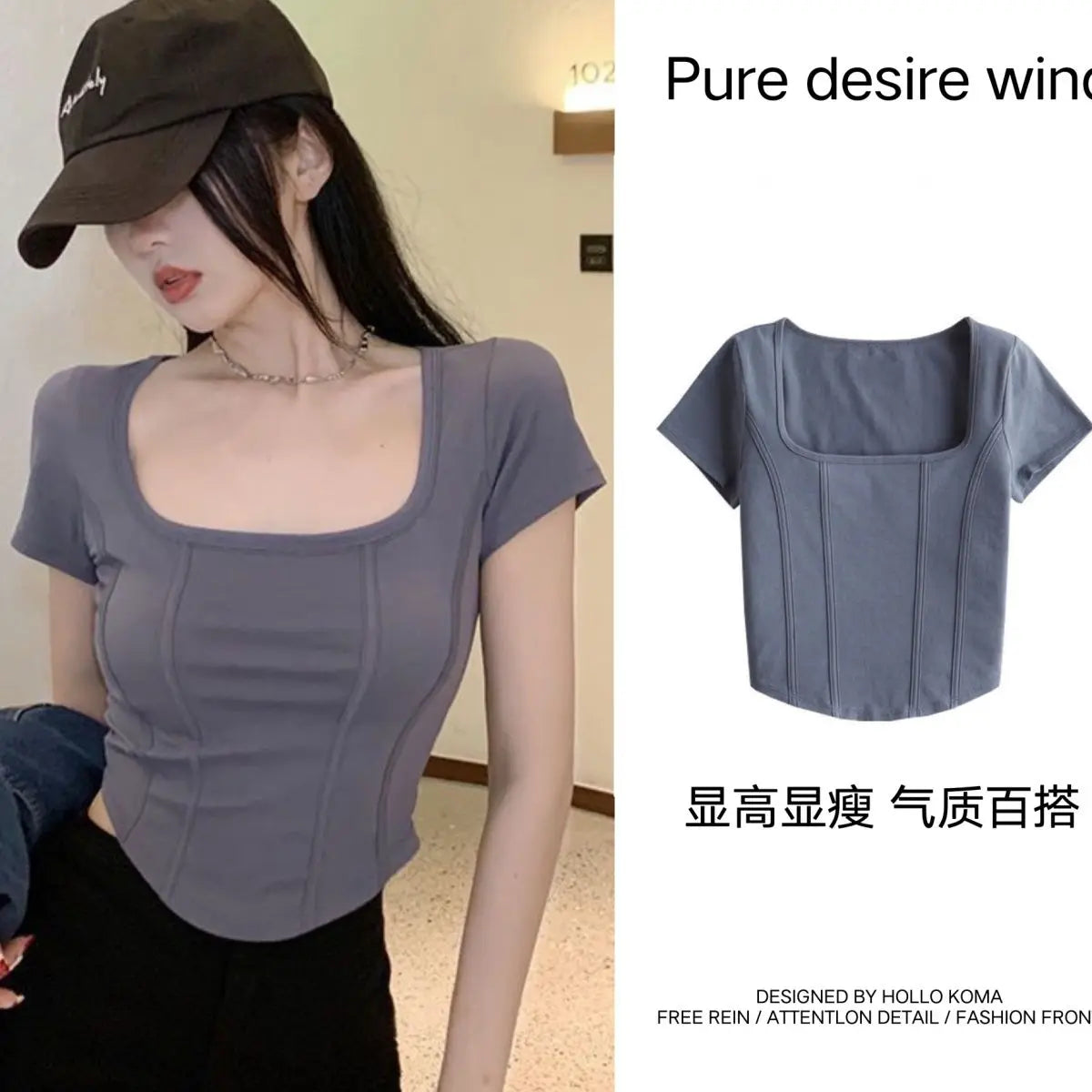 T Shirt Crop Top Women Summer 2026 Flowers Print Cotton Square Collar Pullovers Woman Short Sleeve Tees Slim Fit Sexy Top Female
