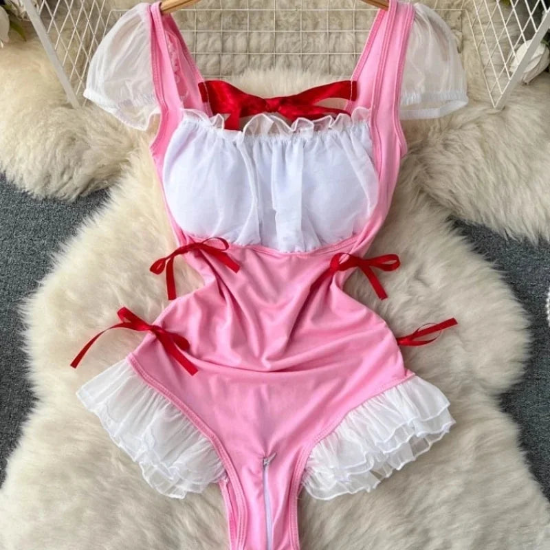 Girls Sexy Cute Japanese JK Uniform  Mini Checkered Strap Skirt Off Shoulder High Waist Elastic Cosplay Dress Hot Sweet Pajama