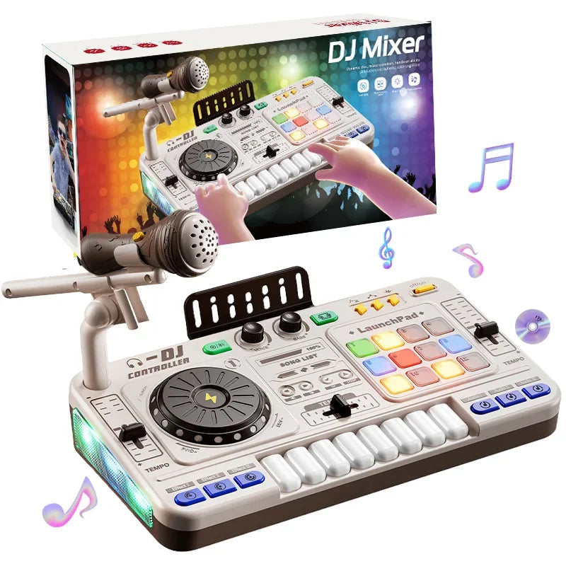 Kids Simulation DJ Mixer Controller Toys Multifunctional Music Effects Electronic Piano Keyboard Learning Birthday Gift Boy Girl