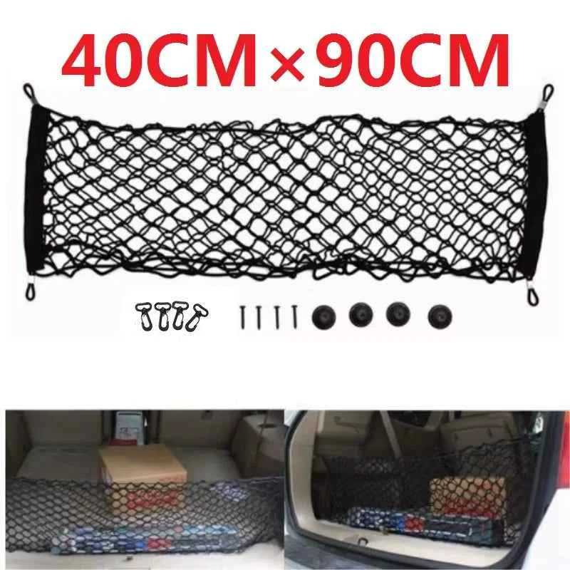90x40cm Mesh Rack Universal Car Trunk Rear Storage Luggage Nylon Elastic Mesh Strap Hook Pocket Car Trunk Organizer
