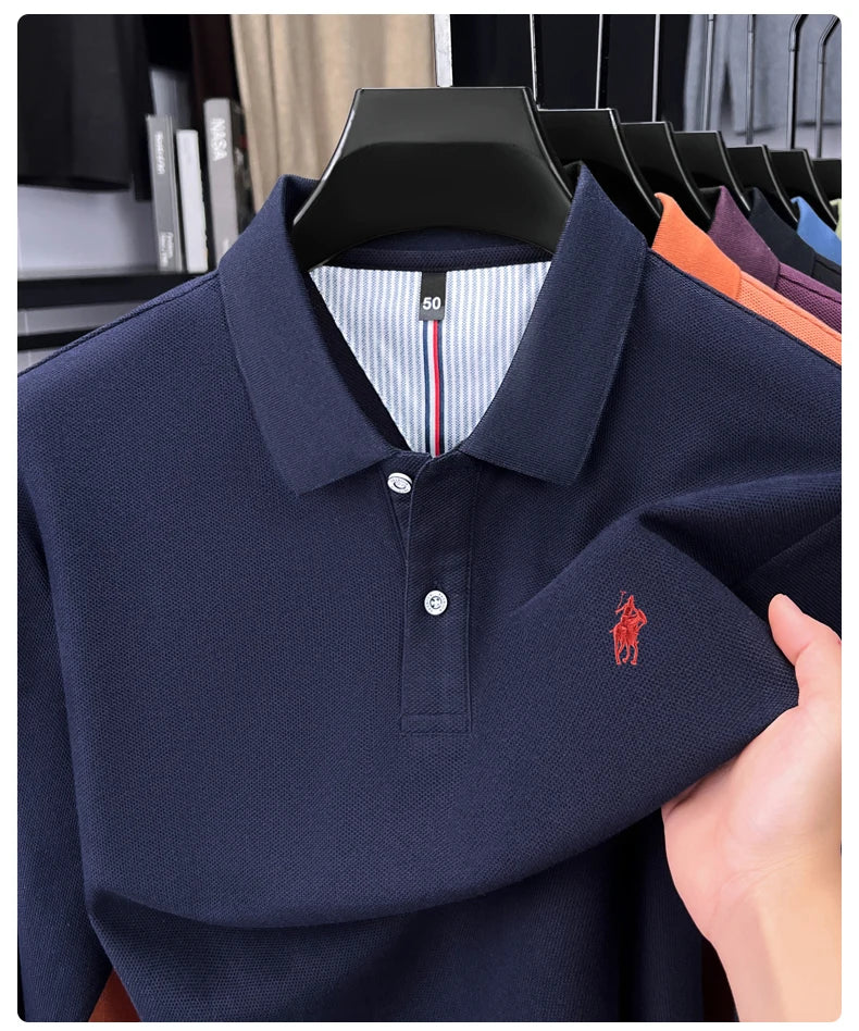 100% cotton high-end brand long sleeve polo shirt new Paul pony embroidery luxury comfort men's business leisure lapel T-shirt