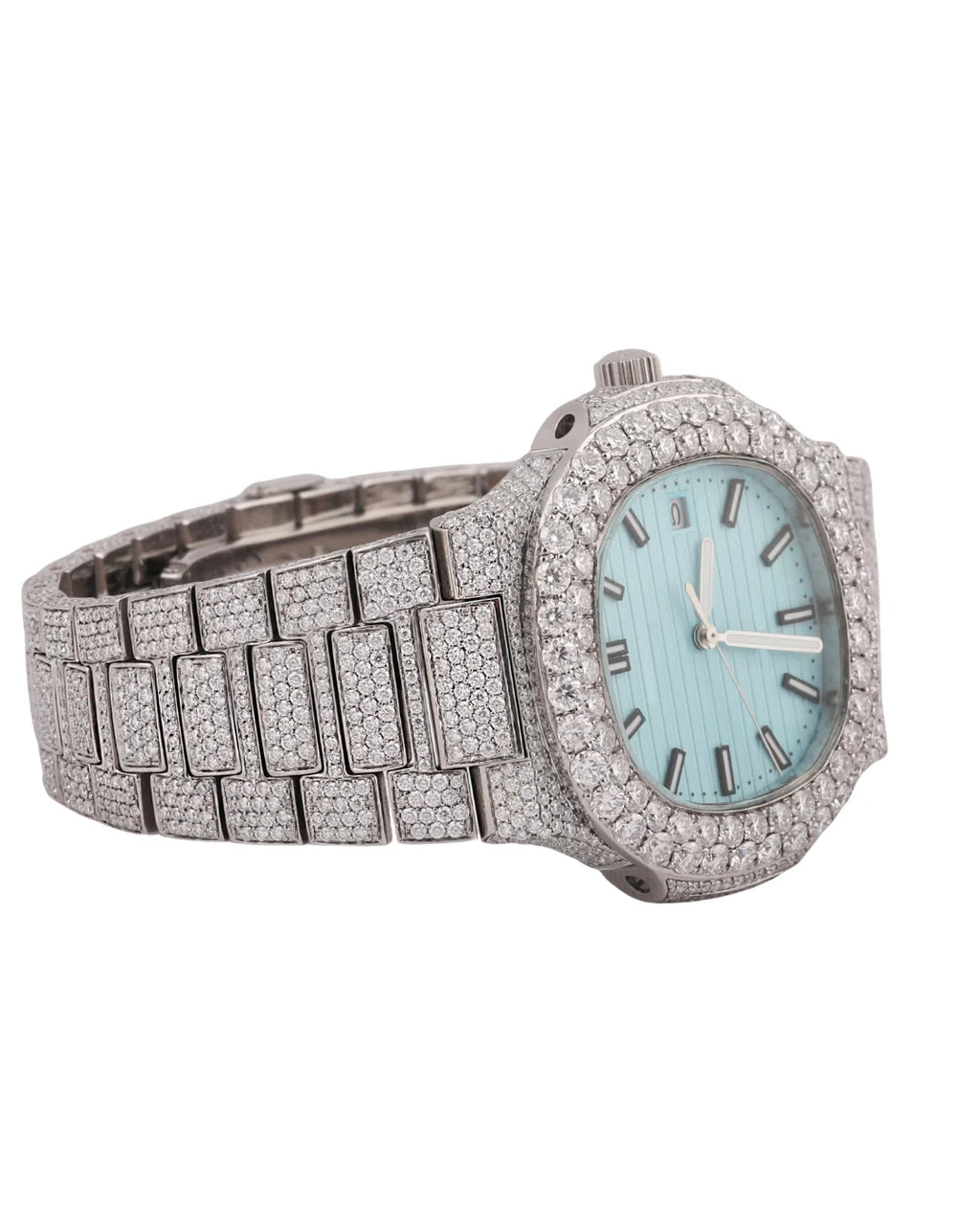 Top Quality Round Shape Diamond Watch in Blue Dial for Wedding and Partywear Mens Quartz Watch Available at Affordable Price