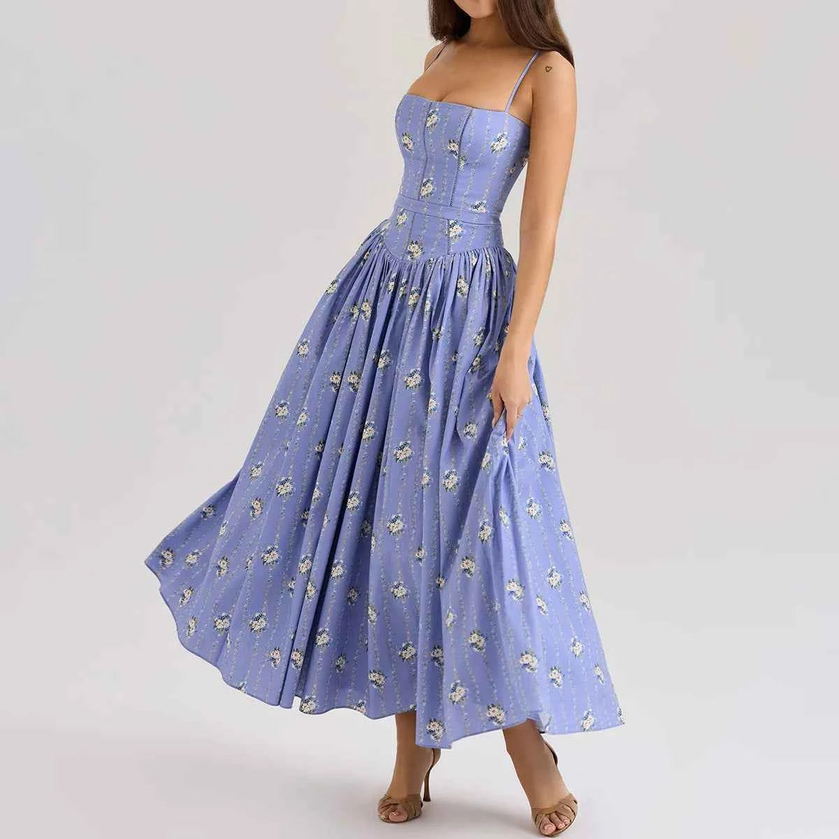 Suninheart Summer Clothes for Women Midi Elegant Dress 2025 New Arrivals White Floral Print Holiday Dress