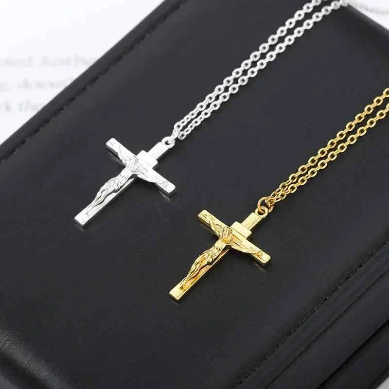 Cross Necklace 18K Gold Plated Religious Pendant Unisex Church Jewelry Gift Hypoallergenic Non-Fading Chain