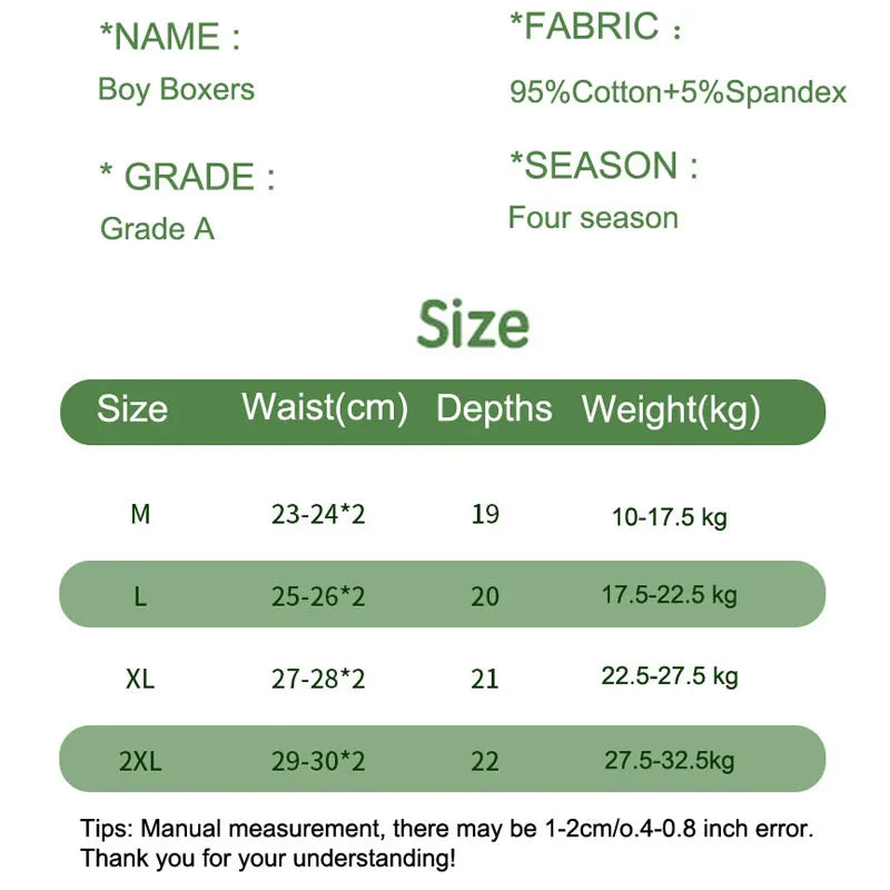 4/8Pcs High Quality Cotton Boy Boxer Brief Cool Excavator Pattern Kids Boxers Breathable Children Underwear Soft Bottom Panty
