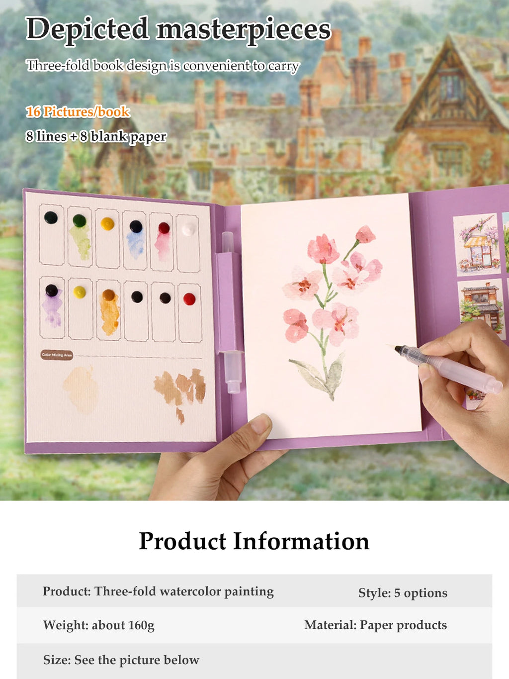 Kids Watercolor Coloring Book Educational Art Activity Reusable Non-Toxic Painting Kit for Toddlers&Creative Learning DIY Crafts