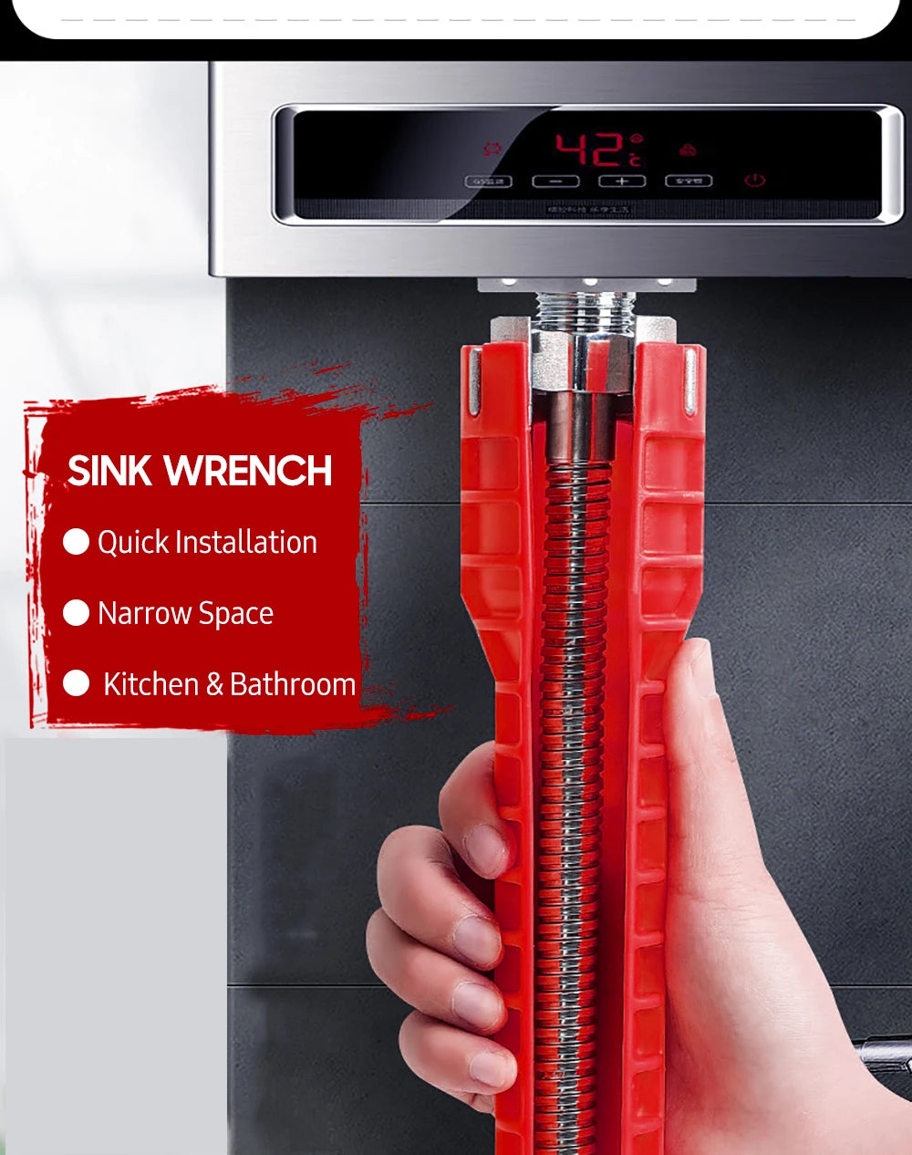 Faucet and Sink Wrench 8 in 1 Multifunctional Wrench Tool with Nut Remover & Bolt Extractor Double-head Plumbing Wrench Quick