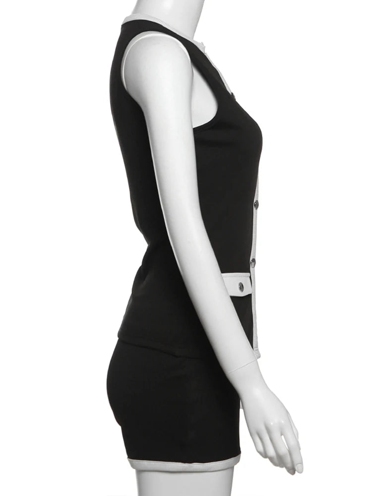 Sisterlinda Spring Release Junior Fashion Mini Sexy High Street Short Suit K25S63285 Girl Knit Solid Slim Sleeveless Vest Suit