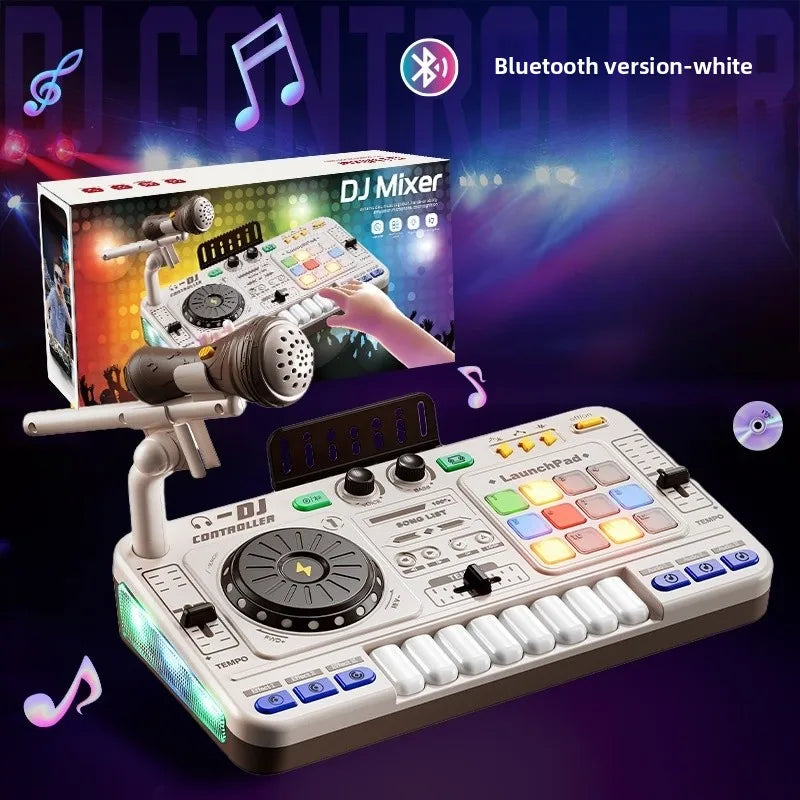 Kids DJ Controller Music Toy Mixer with Microphone LED Light Electronic Music Game DJ Turntable for Children Birthday Gifts