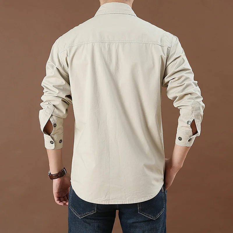 Pure Cotton Men's Shirt Men Oversized Loose Long Sleeve Cargo Shirts Men Clothing High Quality Solid Plus Size Casual Shirt 6XL