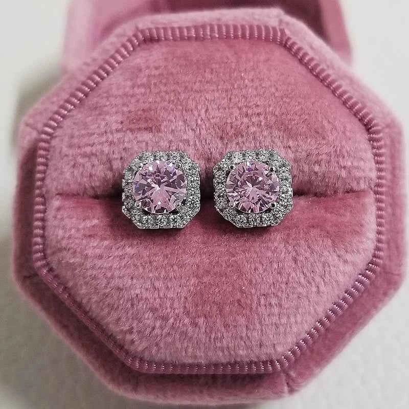 2023 New Arrivals Fashion Luxury silver color korean Zircon Stud Pink Earing Earrings For Women Girl Party Gift Jewelry Z7