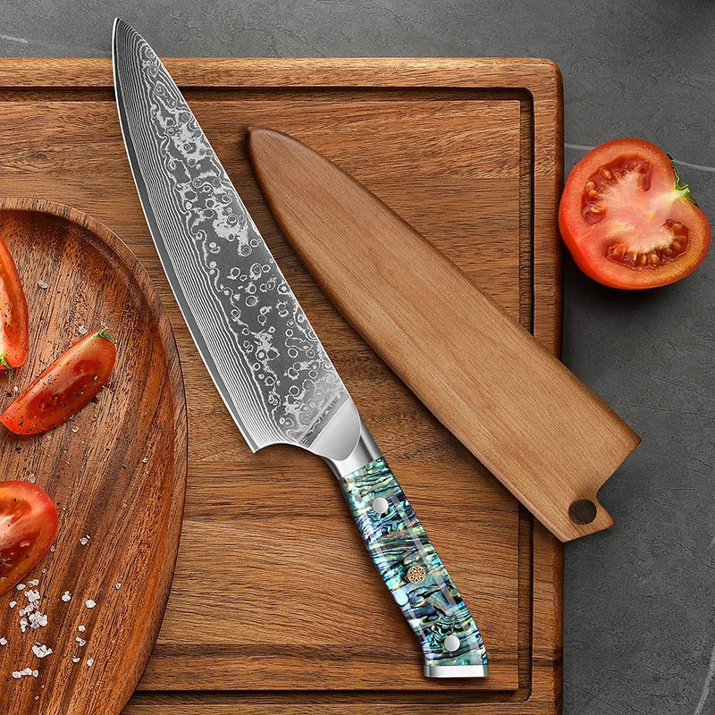 8' Kitchen Chef Knife Damascus Steel 67 Layer l Sharp Kitchen Cooking Knife Abalone Shell Handle