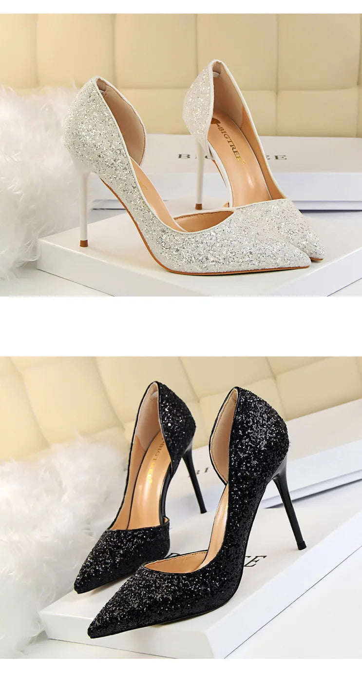 BIGTREE Shoes Champagne Women Pumps Sequin Wedding Shoes Stiletto High Heels Women Shoes Luxury Party Shoes Pumps Plus Size 43