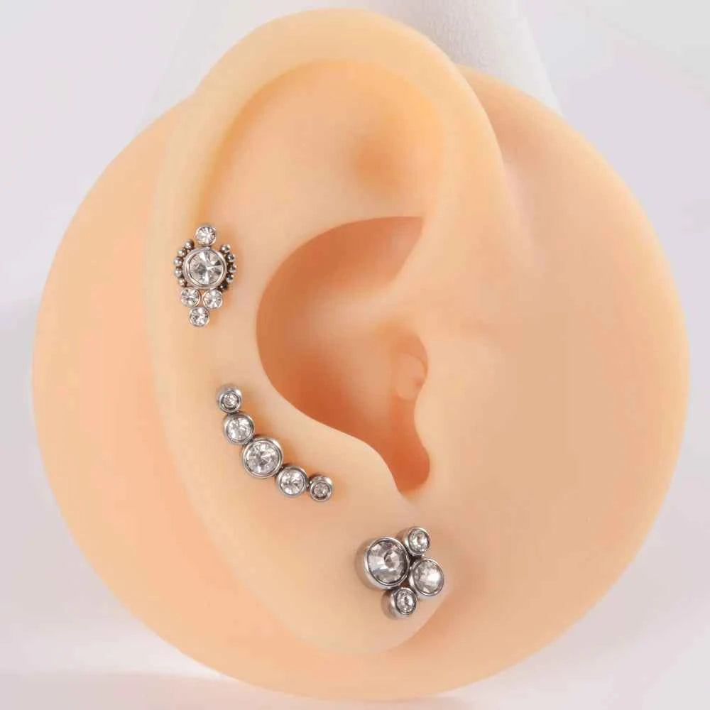 1PC Surgical Steel  Silver Color Labret Flat Base Ear Studs Crystal Cluster Helix Tragus Cartilage Piercing Jewelry 16G