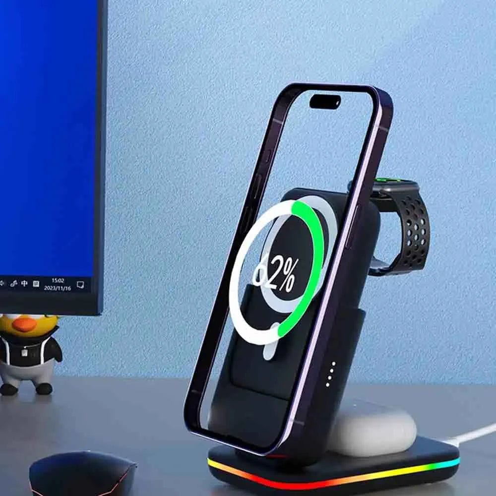 5000mAh Portable Power Bank 3-in-1 Wireless Charging Dock
