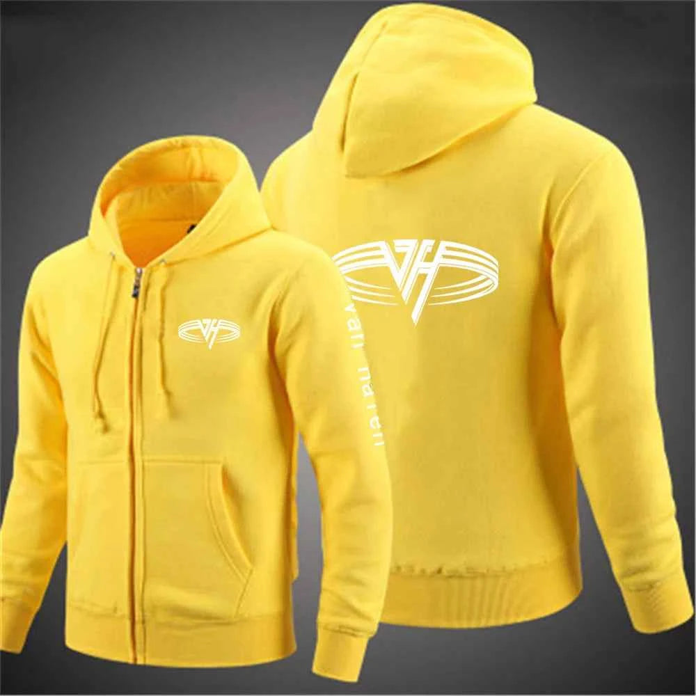 2024 Spring Autumn Van Halen Logo Printing Solid Color Classic Hooded Hoodies Men's Trendy Sports Casual Long Sleeve Loose Coat