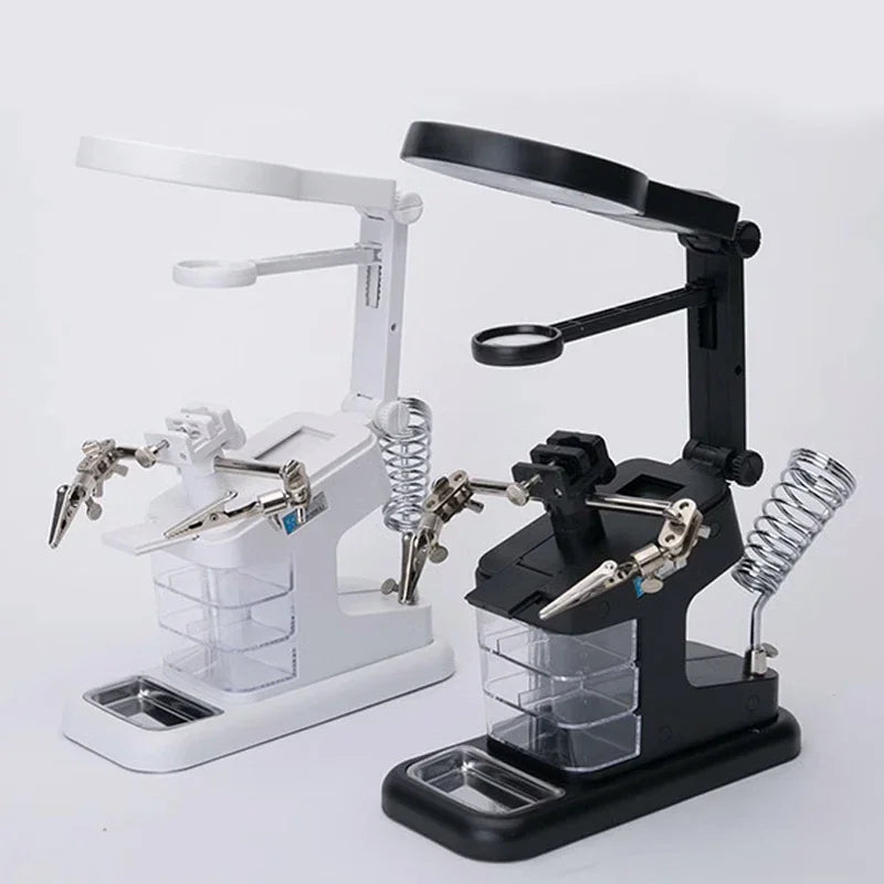 LED Light Desktop Magnifying Glass Soldering Station USB Adjustable Helping Hands Magnifier with LED Light and Alligator Clips
