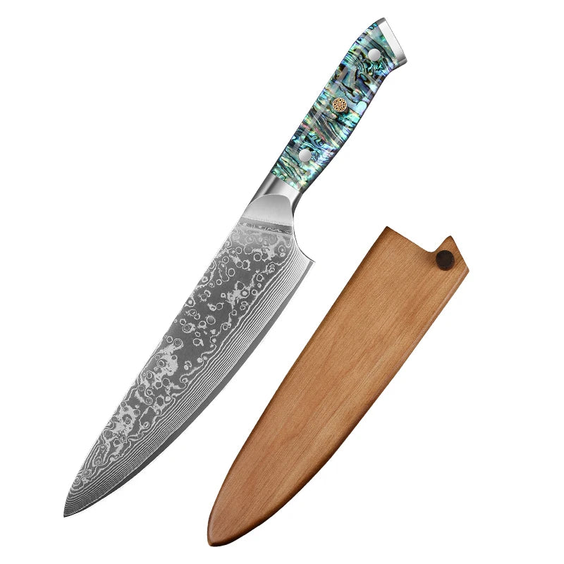 8' Kitchen Chef Knife Damascus Steel 67 Layer l Sharp Kitchen Cooking Knife Abalone Shell Handle