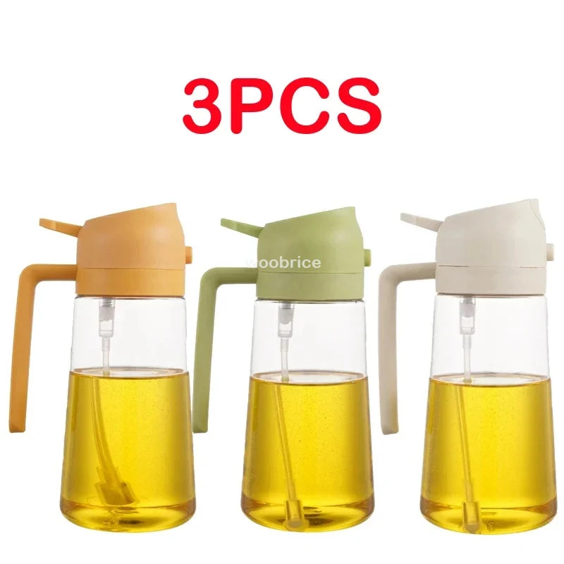 2-in-1 Plastic Oil Dispenser Sprayer 16oz Leakproof Olive Oil Bottle for Cooking Air Fryer BBQ  Picnic Kitchen Tools