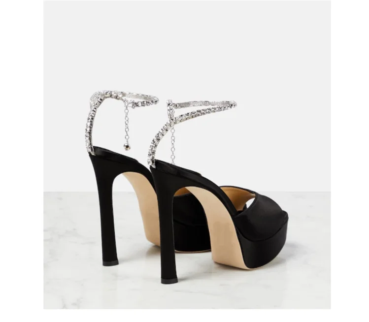 Colorful Chain Water Diamond Sandals Brand Walk Show Fish Mouth Evening Dress Elegant High Heels 2023 New Pendant Women's Shoes