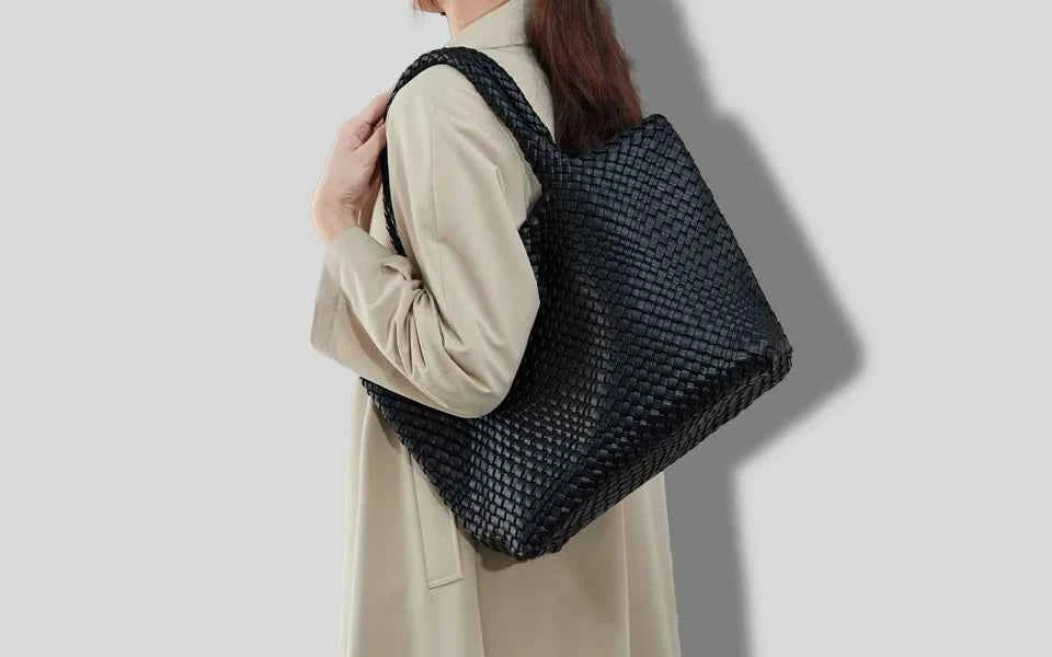 Woven Tote Bag Womens Purse Vegan Leather Shoulder Handbags - Fashion Summer Beach Tote Bags - Large Travel Totes