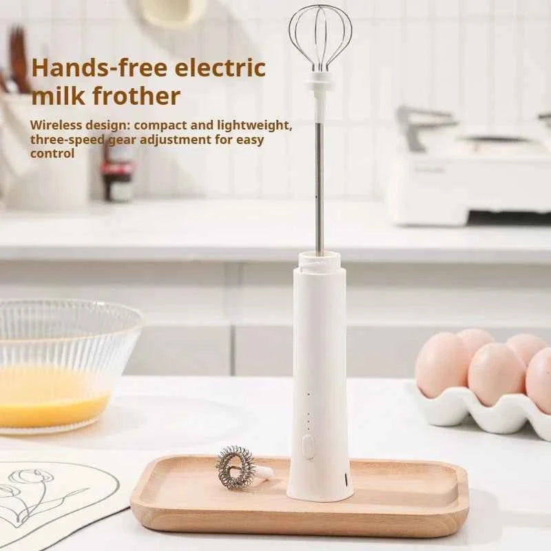 Milk Frother Machine Wireless Electric Mixer, Hands - Free 2 - in - 1 Whisk, 3 - Speed Rechargeable for Baking/Coffee Frothing