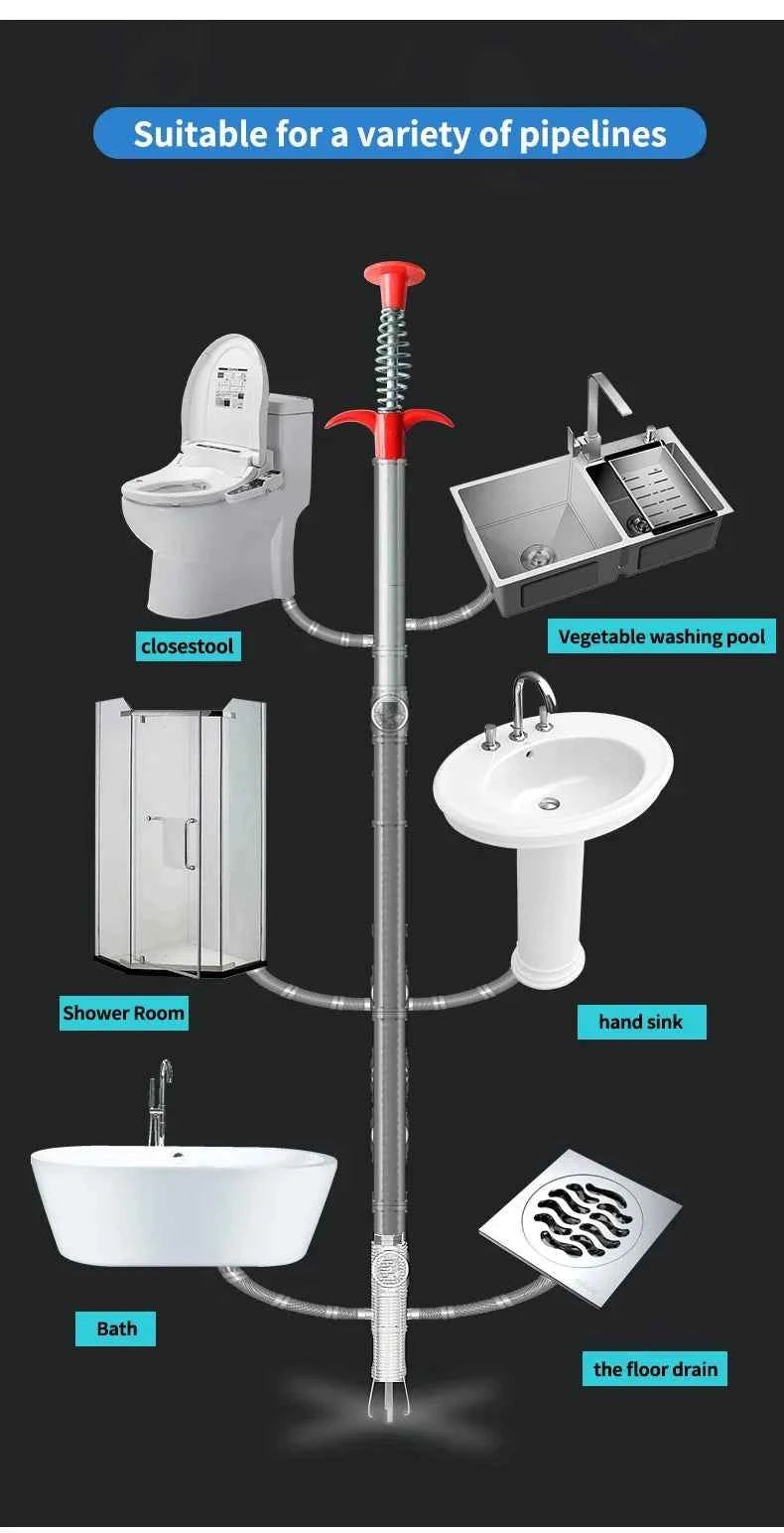 60cm Flexible Drain Snake Spring Pipe Cleaner Tool for Kitchen/Bathroom Sink Clogs (Heavy-Duty Hair & Debris Remover)