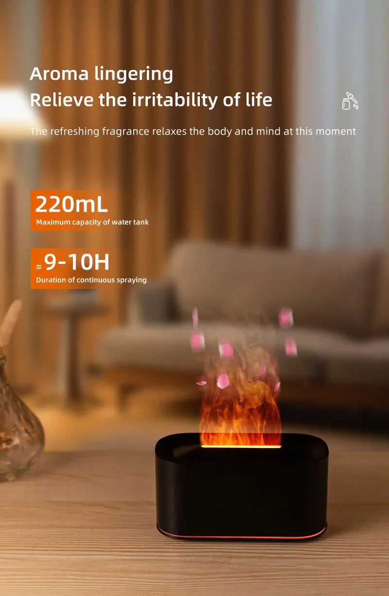 Aromatherapy Diffuser with Flame Effect, Essential Oil Diffuser and Cool Mist Humidifier, Silent Humidifier for Home and Bedroom