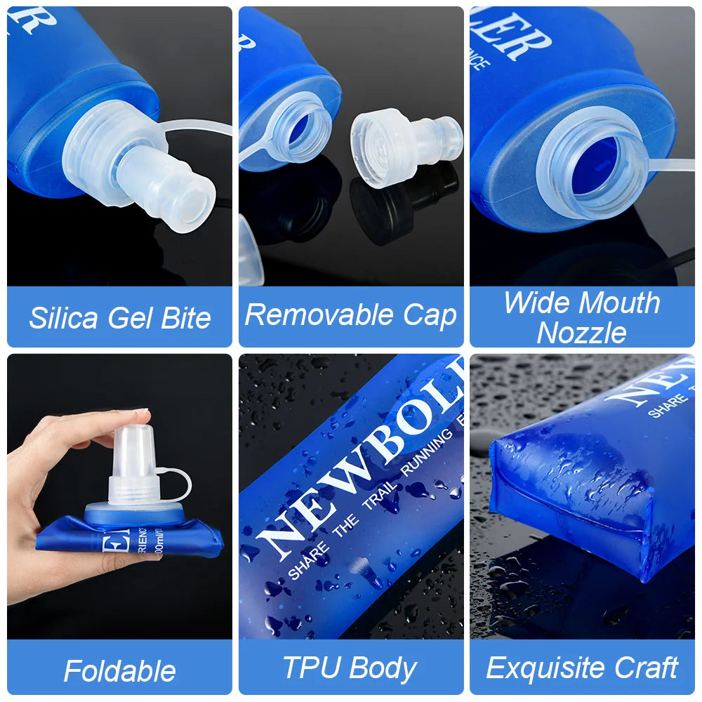 NEWBOLER 150ml 250ml 500ml Water Bottle TPU Folding Soft Flask Outdoor Sport Water Bag Collapsible Water Bottle Running Camping