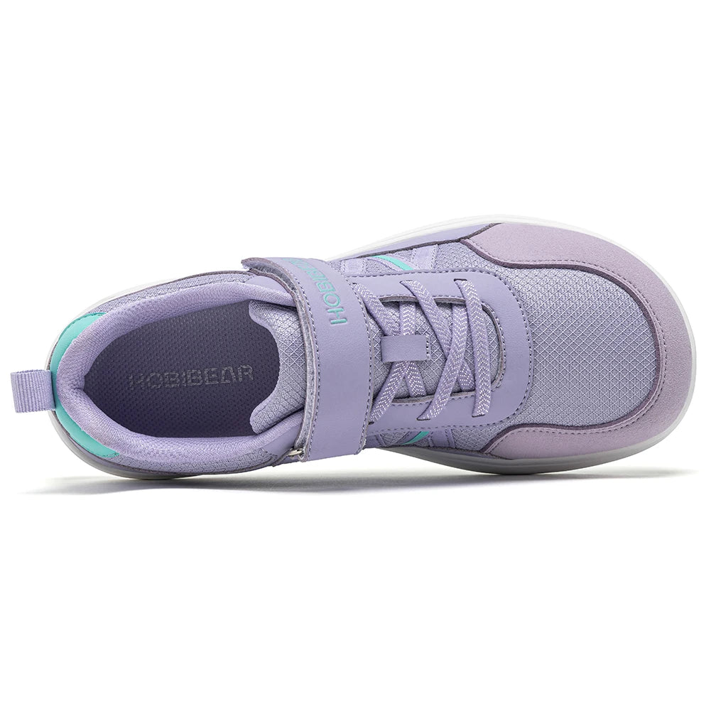 HOBIBEAR Big Kid Wide Width Shoes Barefoot Hook-Loop Artificial Leather Sneakers Lightweight Zero Drop Walking Shoes