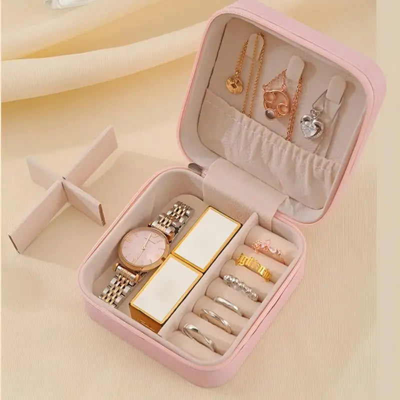 Portable Leather Travel Jewelry Box Organizer Case