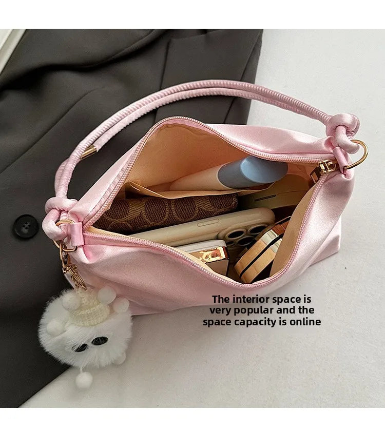 High Quality Solid Color Fashion Elegant Shoulder Bag Smooth Cloth Satin Underarm Bag Leisure Shoulder Bag Lady Handbags Purse