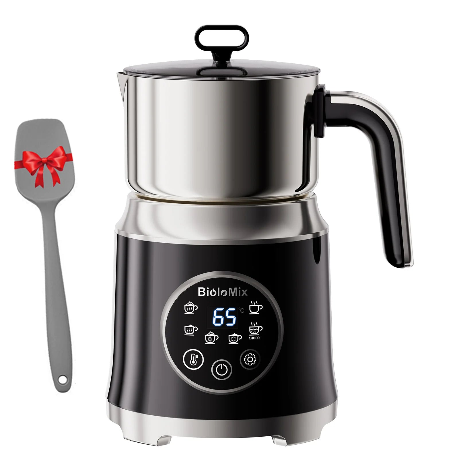 BioloMix Electric Detachable Milk Frother and Steamer,6-in-1 Automatic Hot/Cold Foam and Hot Chocolate Maker,Dishwasher Safe