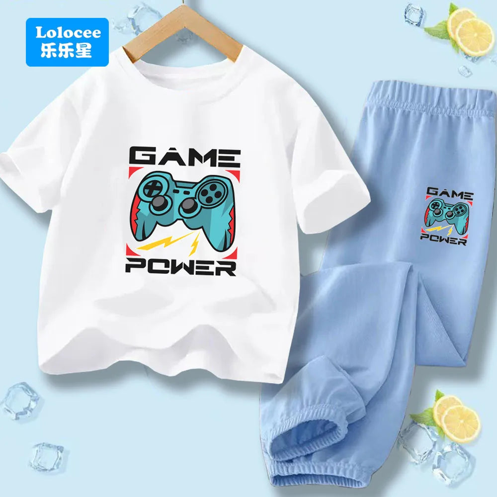 Kids Game Controller 2-Piece Outfit Set Short-Sleeve T-Shirt + Pants Summer Clothes Set for Boys Fashion Clothing YXJ01