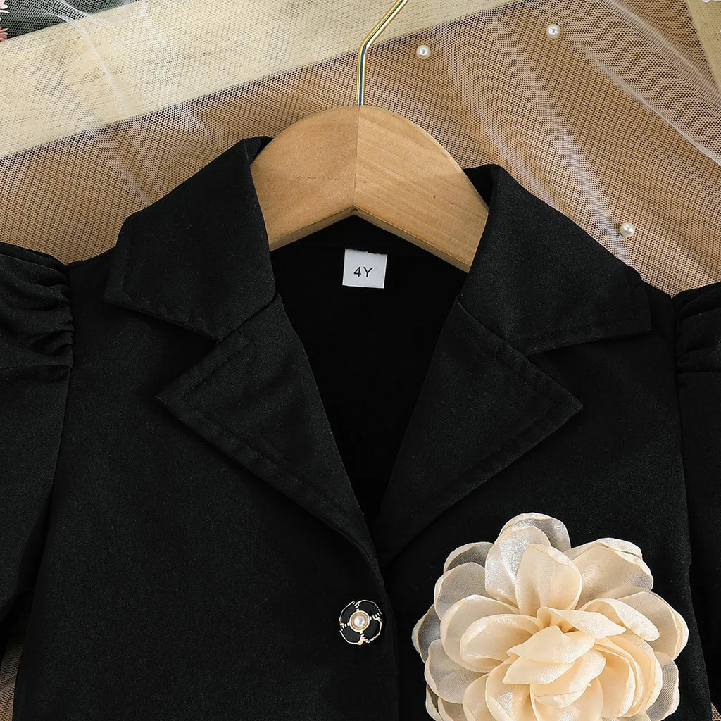 Ceeniu 3-8Y Kid's Jacket Dresses For Girls Lapel Patchwork Frill Blazer Dress For Girls Fashionable Children Clothes Girls