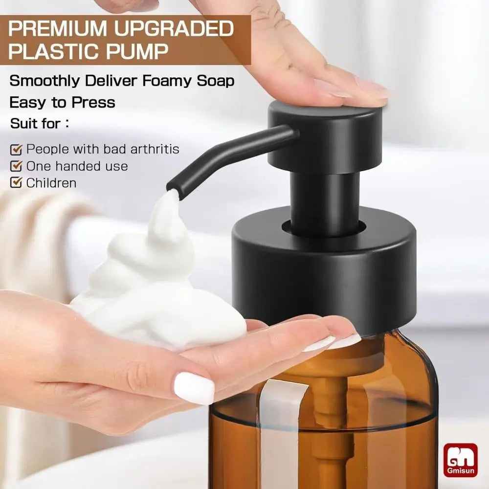 Thick Glass Foaming Soap Dispenser Anti-slip Round Refillable Hand Pump Bottle Amber Durable Brown Glass Jar Kitchen