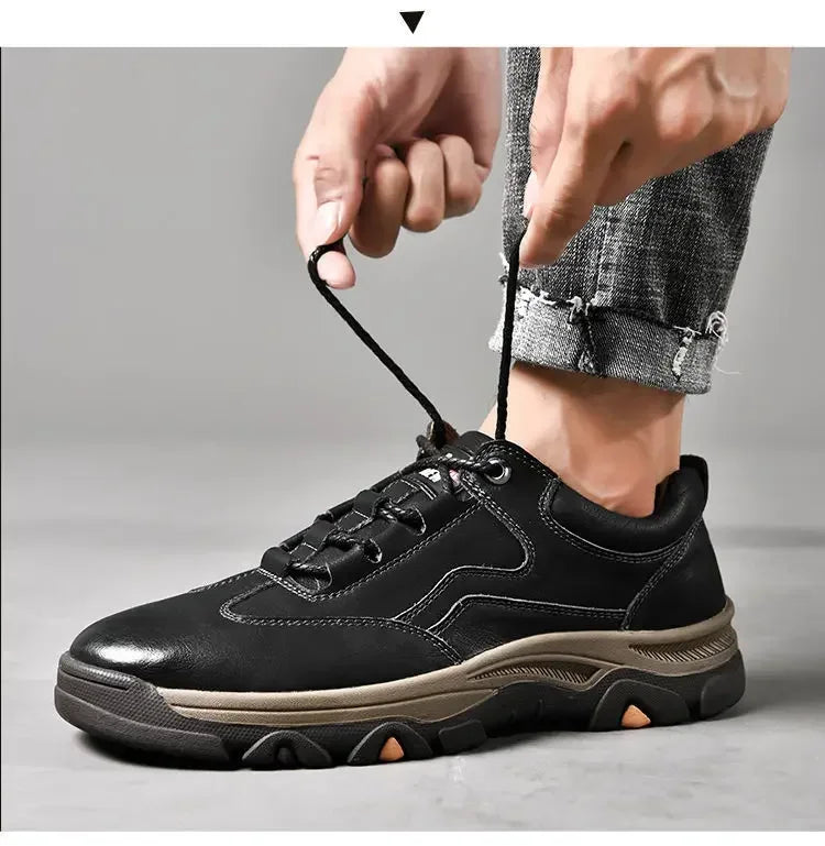 High Quality Leather Men Hikking Shoes Non-slip Sports Shoes Fashion Comfortable Moccasins Breathable Retro Men Walking Sneakers
